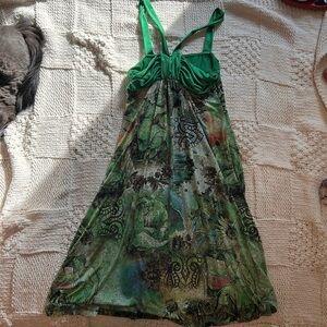 Y2K Young & Joy Green Paisley Halter Midi Dress